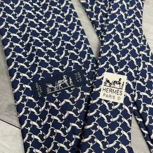 Hermes Paris 7857 UA Navy & White Horse Bit Pattern Tie